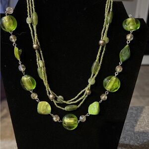Elegant Green Beaded Necklace Set of 2